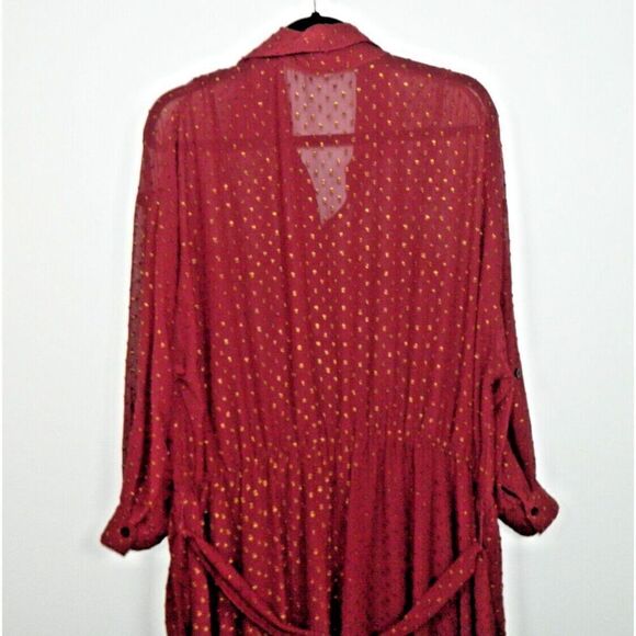 Unique Vintage Dress Size 3X/20 Burgundy Gold Clip Dot Blanche Maxi Shirt Belted - Picture 5 of 10